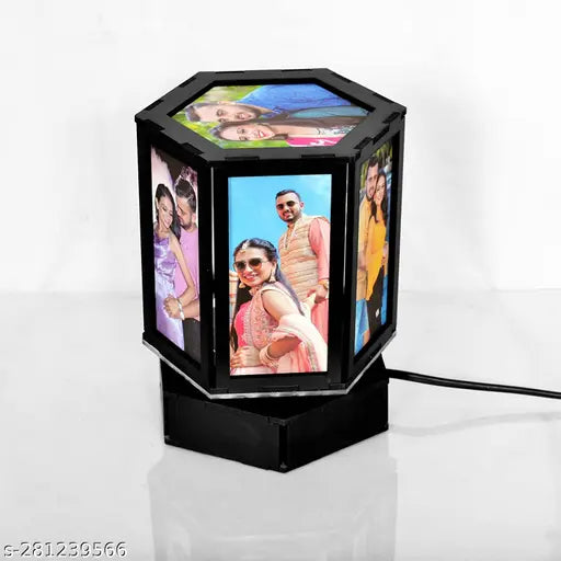 7 Photo Personalized Wooden Rotating LED Lamp for Gifts on Birthday, Anniversary, Wedding,