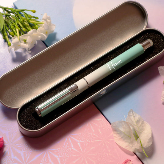 Premium Metallic Ball Pen With Box - Green Cyan