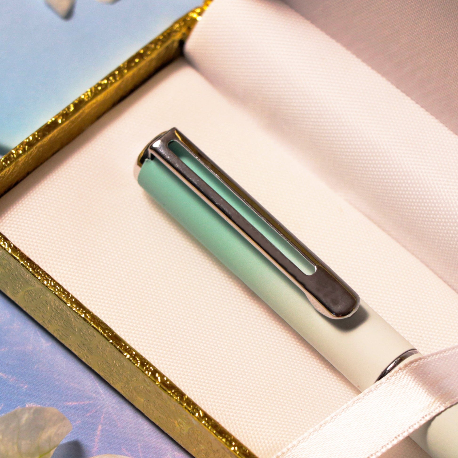 Premium Metallic Ball Pen With Box - Green Cyan