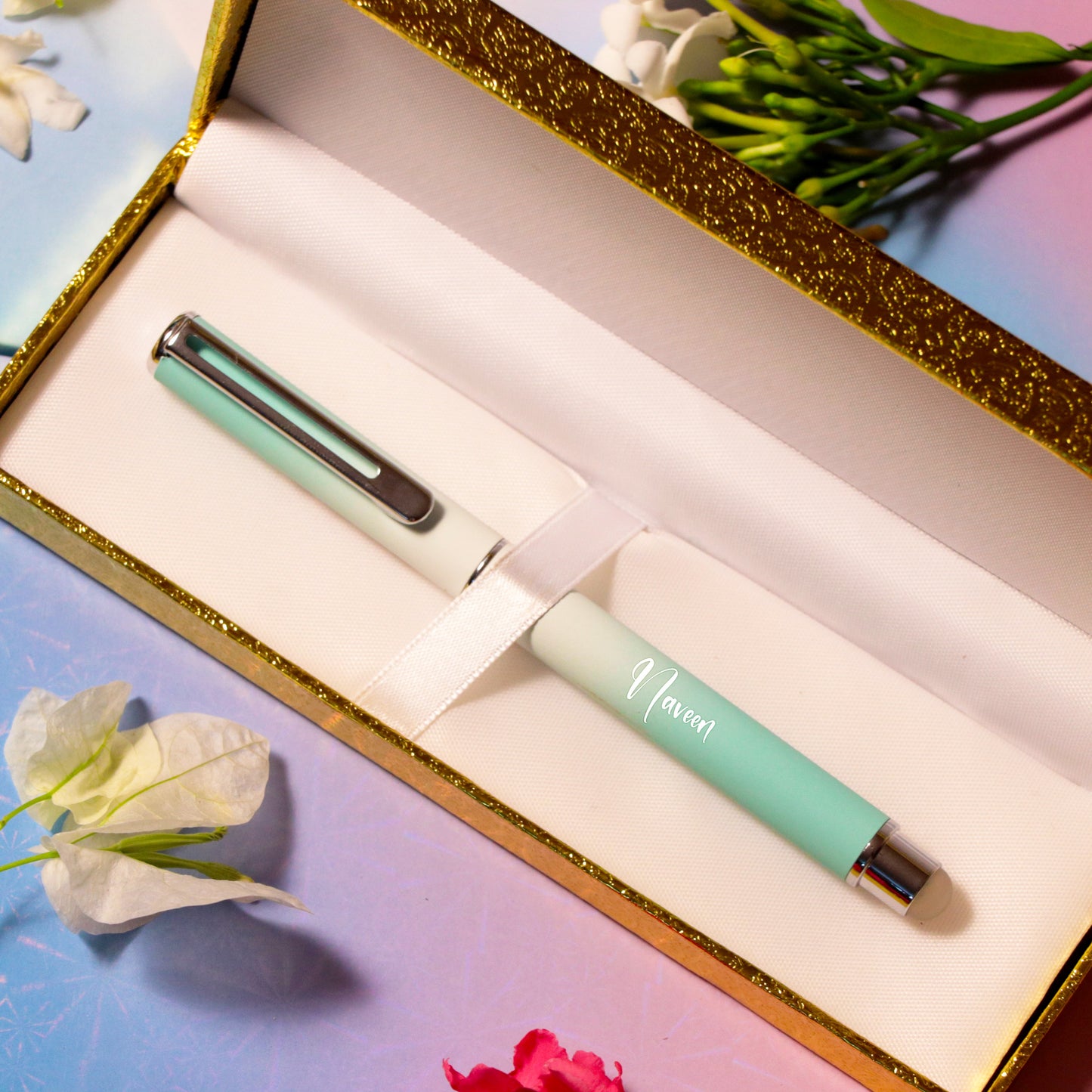 Premium Metallic Ball Pen With Box - Green Cyan
