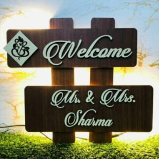 Customized LED Wooden Home Name Plate