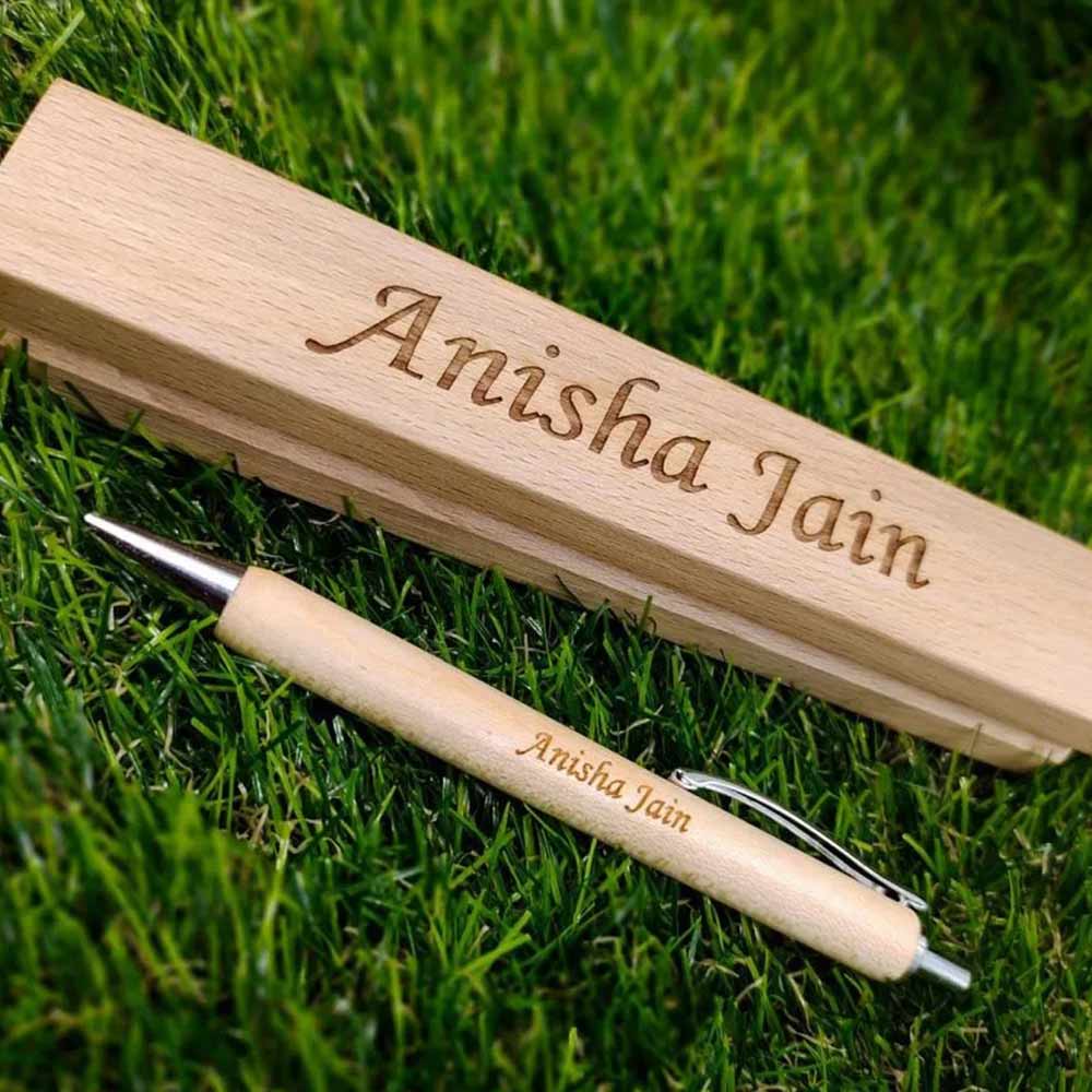 Customized Wooden Pen Stand With Name And Wooden Box