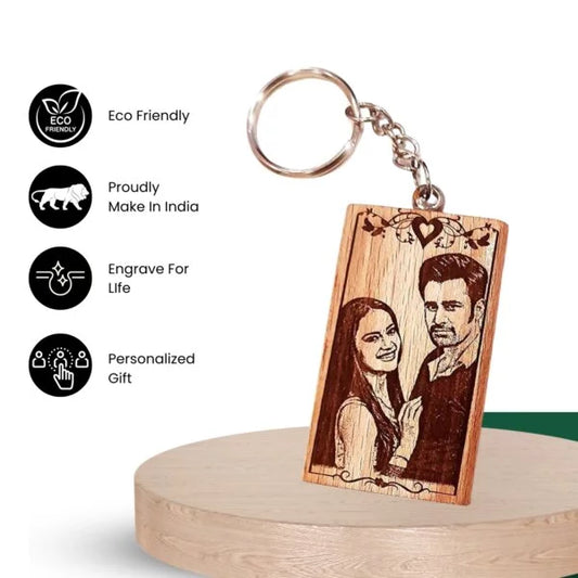 Wooden Keychain Custom  Engraving name and photo