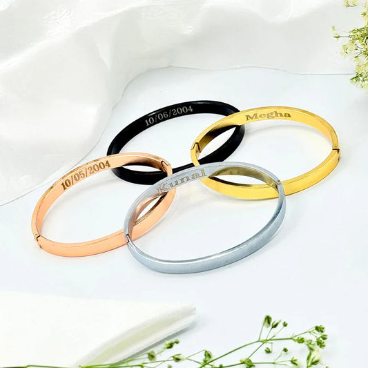 Personalized Lock Bracelet – Engraved Name & Initial Couple Jewelry
