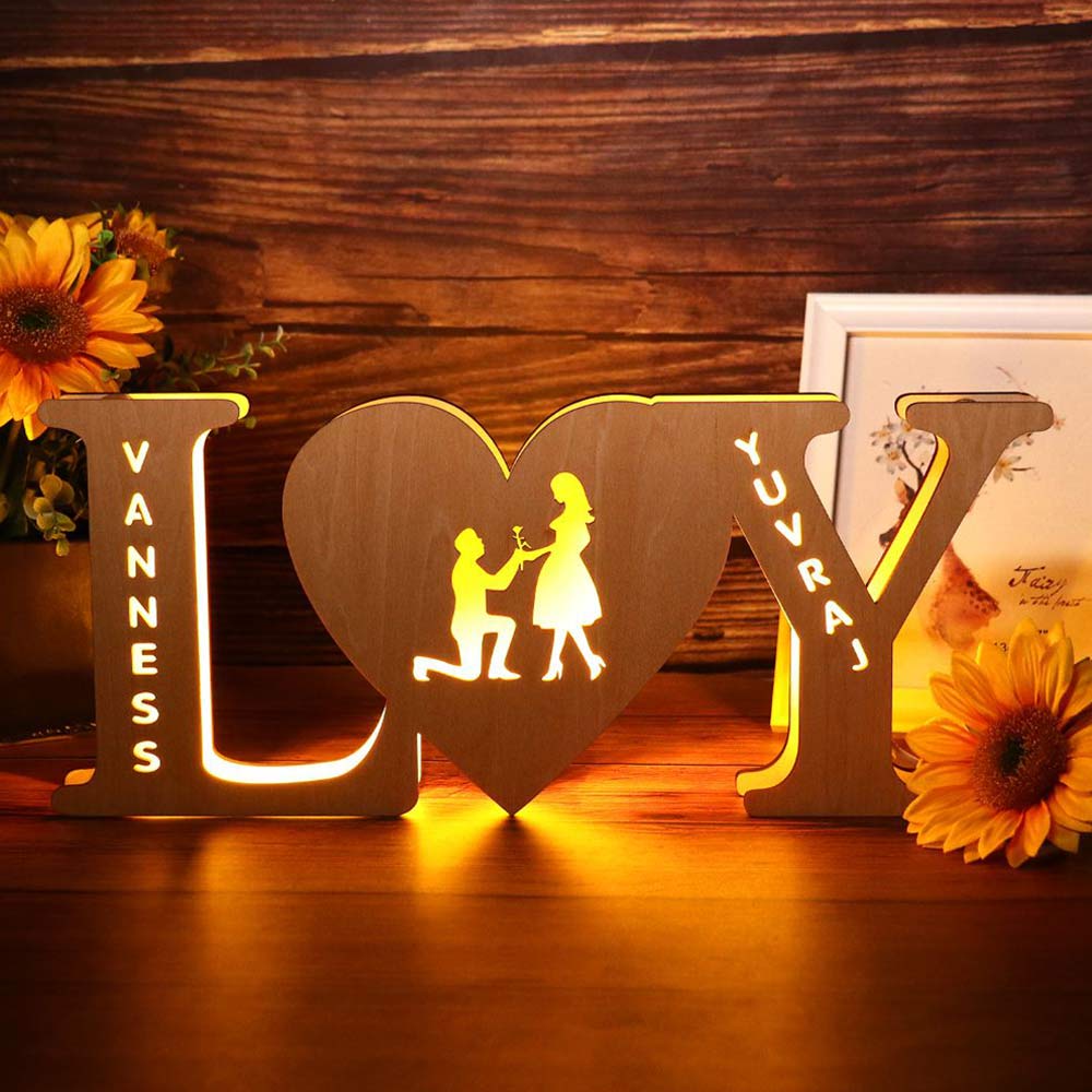 Customized Wooden Couple Name Alphabet Letter LED Lamp