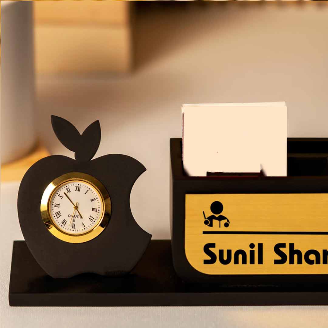 Black Wooden Pen Stand With Name