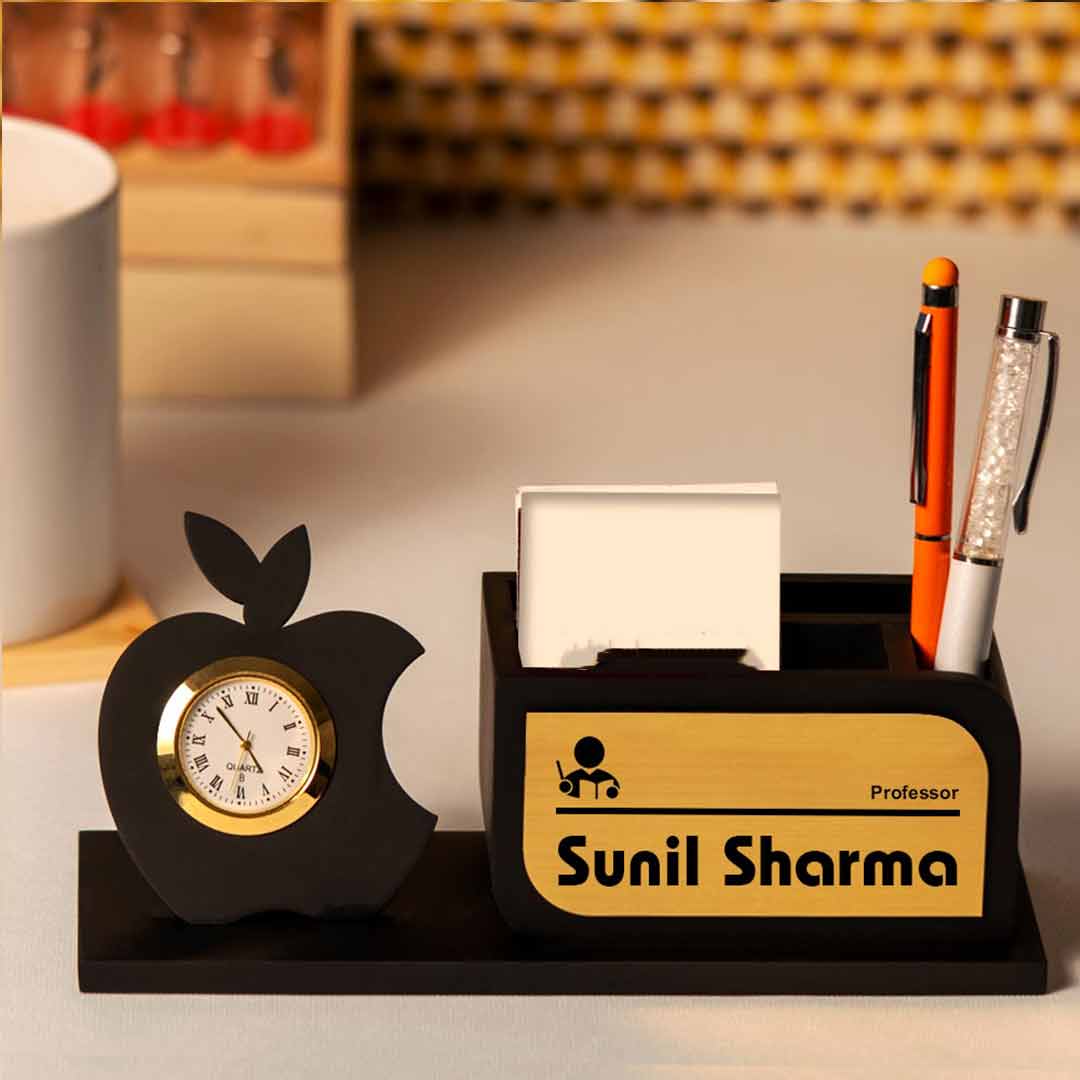 Black Wooden Pen Stand With Name