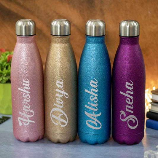 Glitter Finish Personalized Stainless Steel Water Bottle(500 Ml)