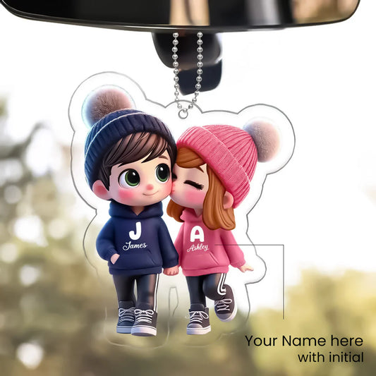 Customized Couple Car Hanger – Initial & Name Design (Acrylic)