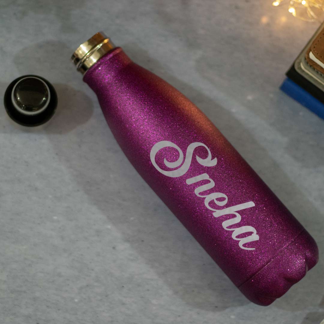Glitter Finish Personalized Stainless Steel Water Bottle(500 Ml)