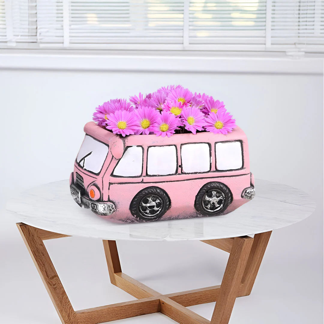 Pink Bus Shaped Flower Pot