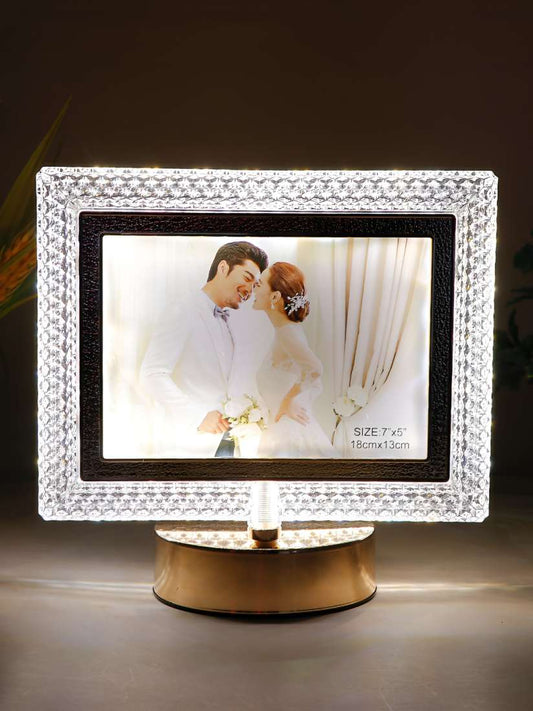 Archies White & Black LED Crystal Glass Table Photo Frames