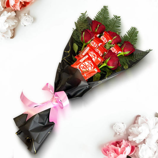 Red Roses With KitKat Chocolate Bouquet