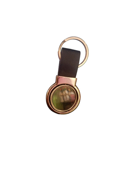 Metal Silver Rotating Keychain with Strap