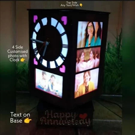 Photo Print Rotating Lamp With Clock 12 Photo Attached Night Lamp 5x11 inch