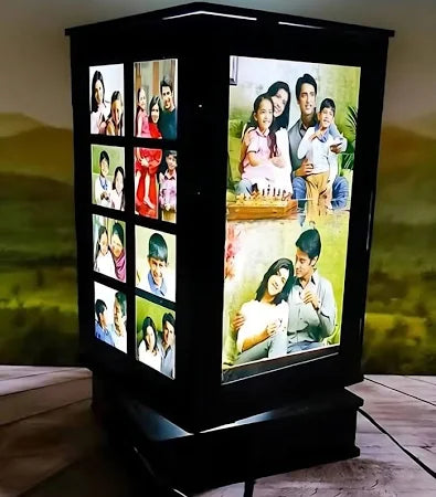 Photo Print Rotating Lamp With Clock 12 Photo Attached Night Lamp 5x11 inch